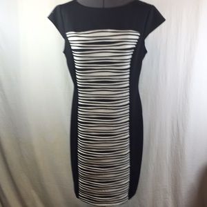 Gabby Skye Black w White Stripe Dress Size 12